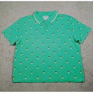 Vintage Pendleton Women's Polo Shirt Pineapple Embroidered Green Tropical Sz XL